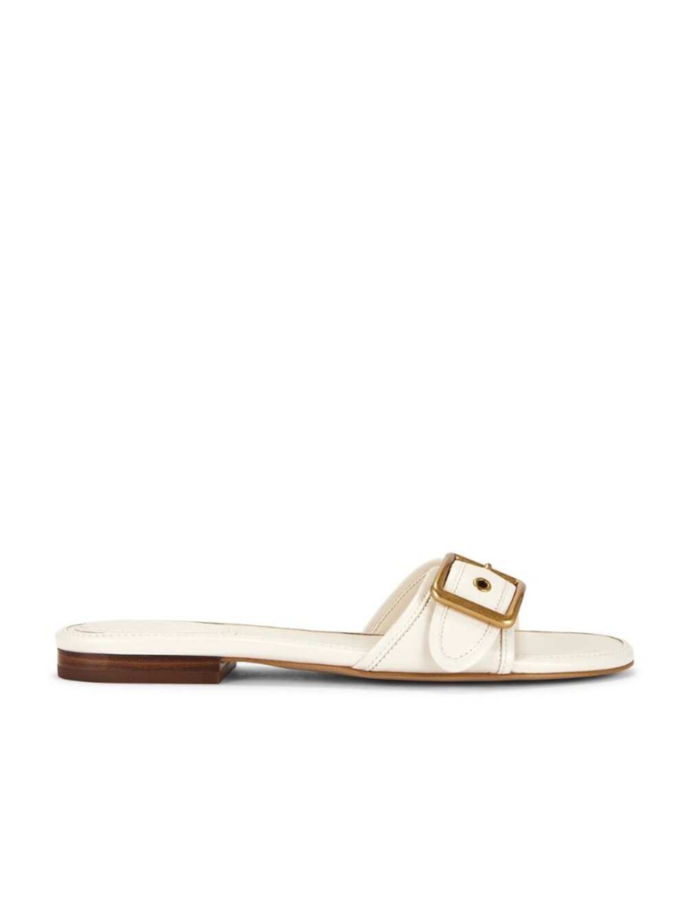 Coach Margot Flat Sandal in Chalk white leather open toe buckle